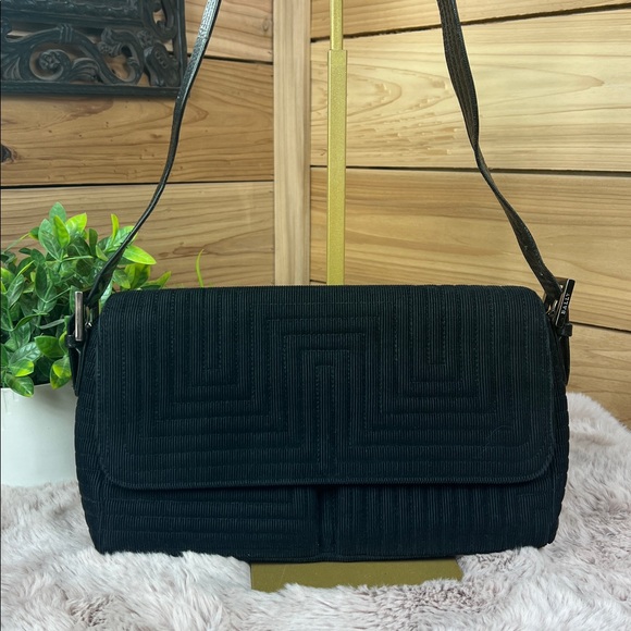 Bally Handbags - BALLY VINTAGE Black Corduroy Geometric Baguette Bag - PRISTINE